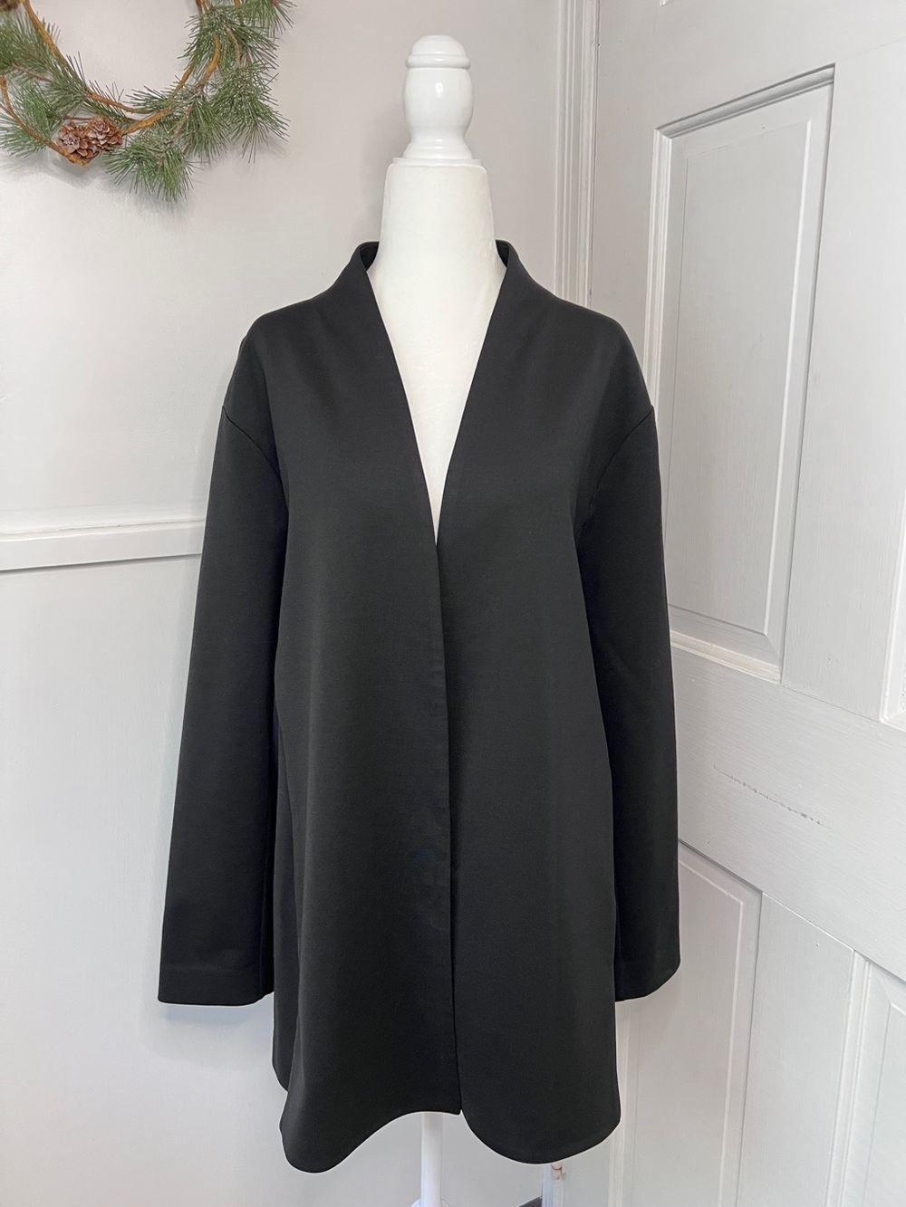 Eileen Fisher Washable Flex Ponte High Collar Jacket in Black